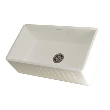 Gourmetier Solid Surface Stone Apron Front Farmhouse Sgl Bowl Kitchen Sink, White GKFA331810RM